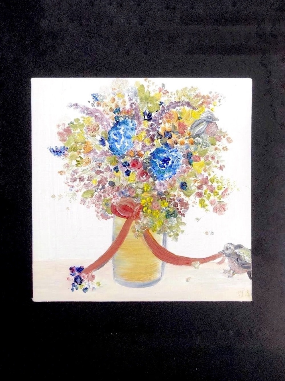 Ribbon Tugger Signed Oil Painting on Canvas  Original Art